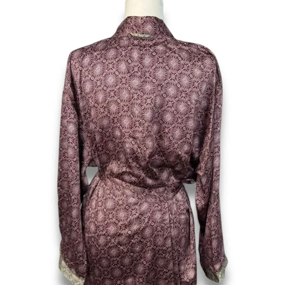 Free People Intimately Oasis House Robe M L Purple Floral Tapestry Boho Chic New